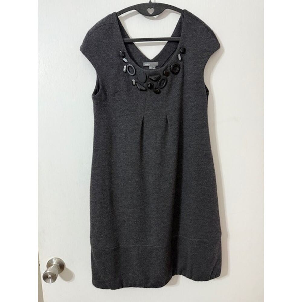 Vince Women's Beaded Neckline 100% Wool Bubble Hem Dress - Size M